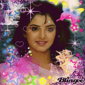a woman is surrounded by hearts and stars and the word blingee is on the bottom