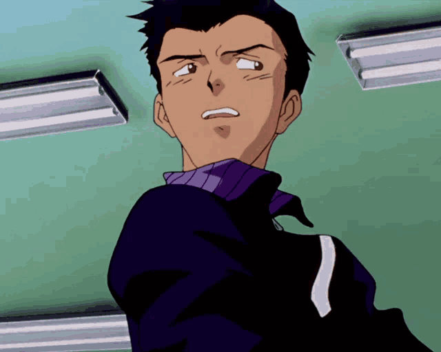 a close up of a man 's face in an anime