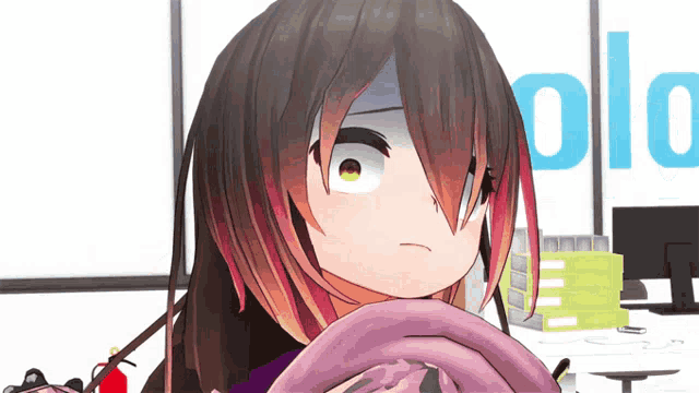 a cartoon girl is sitting in front of a sign that says " solo "