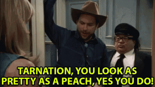 a man in a cowboy hat says tarnation you look as pretty as a peach
