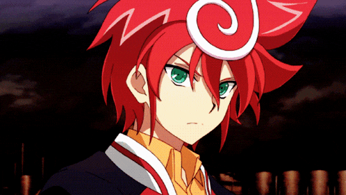 a red haired anime character with a white spiral on his head