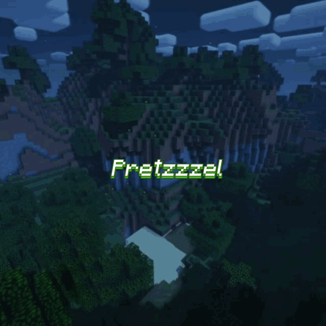 an aerial view of a minecraft world with pretzzzel written on the bottom