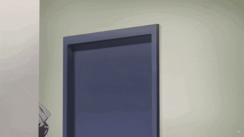 a blue door is open to a room with a white wall