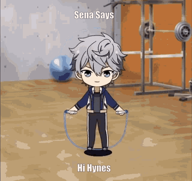 a cartoon character is jumping a jump rope in a gym .