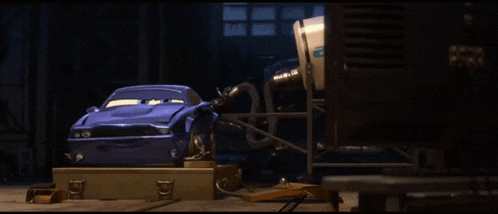 a cartoon scene with a purple car and the words you know i cant tell them apart these