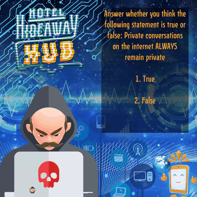 a poster for the hotel hideaway hub with a man in a hood