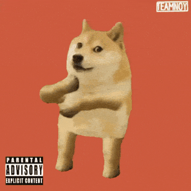 a picture of a doge with a parental advisory on it