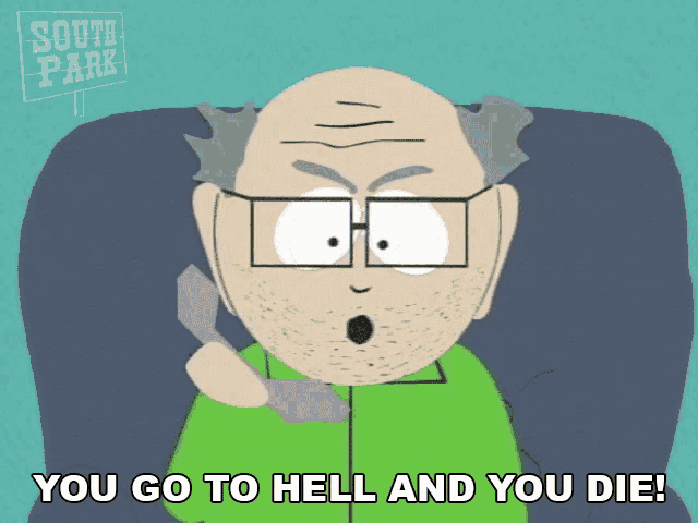 a cartoon character from south park talking on a phone