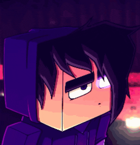 a pixel art drawing of a boy with a purple hoodie on