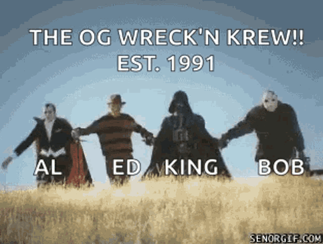 a group of people holding hands in a field with the words the og wreck 'n krew