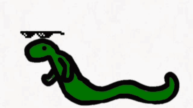 a green worm is wearing sunglasses and a hat .