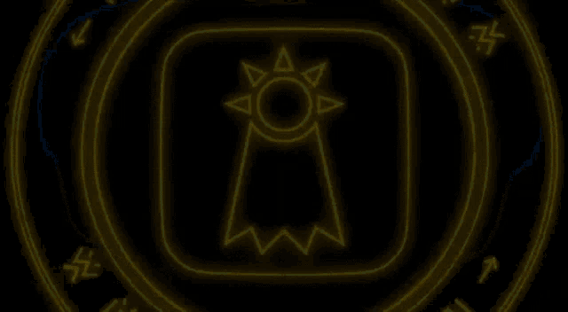 a glowing symbol in a circle on a black background
