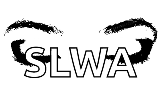 a black and white drawing of a woman 's eyes with the word sliwa in white letters