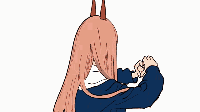 a cartoon drawing of a girl with long pink hair and red horns