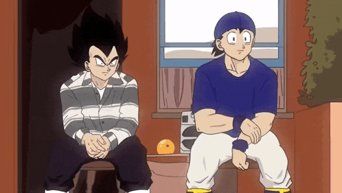 two cartoon characters are sitting next to each other