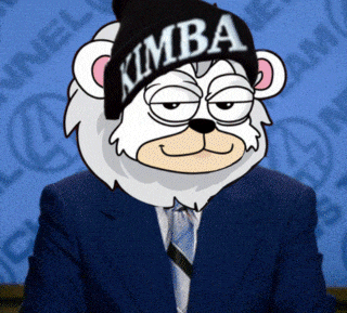 a cartoon bear wearing a beanie that says kimba on it