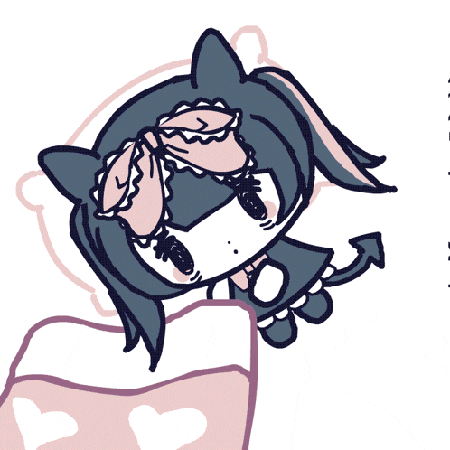 a drawing of a cat laying in a bed with the word gn above it