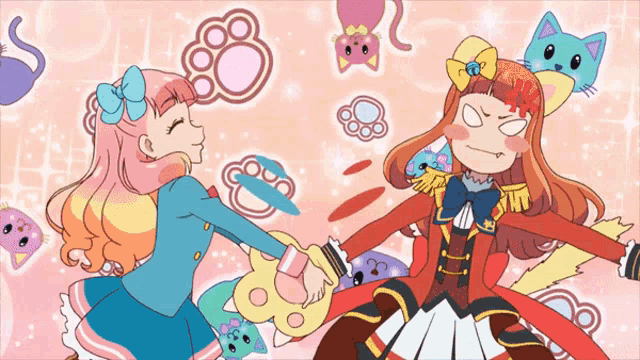 a cartoon drawing of two girls holding hands