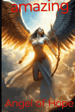 a painting of a woman with angel wings holding a bow and arrow