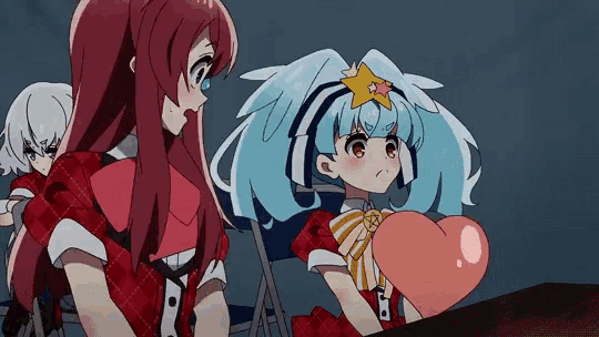 a girl with a star on her hair is holding a heart