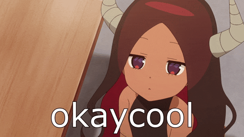 a picture of a girl with horns and the words okaycool