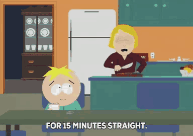a cartoon of a man sitting at a table with the words for 15 minutes straight