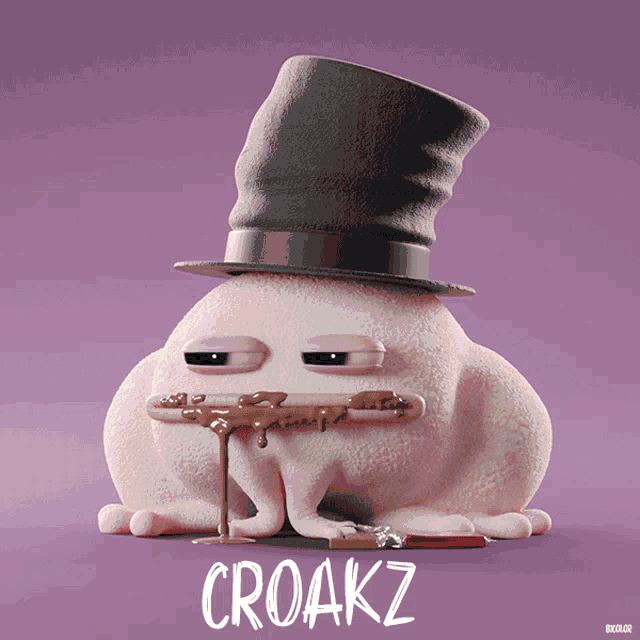 a cartoon character wearing a top hat with croakz written on the bottom right