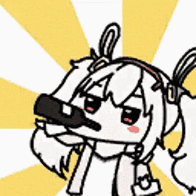 a cartoon of a girl drinking from a bottle on a yellow and white background .