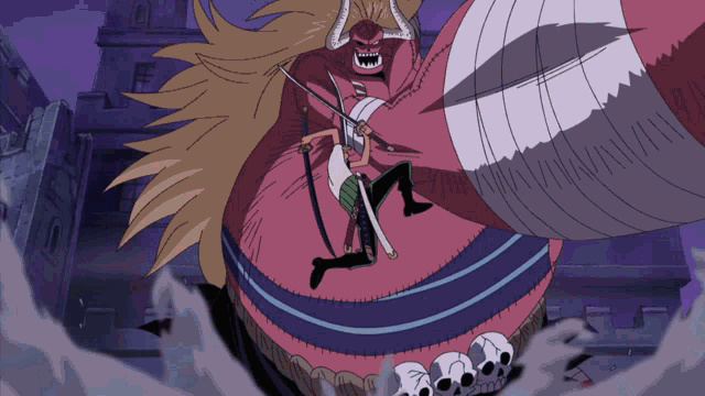 a cartoon of a man holding a sword fighting a monster with horns