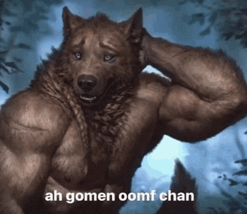 a werewolf with muscles is standing in the woods and scratching his head .