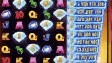 a slot machine displays a list of numbers and letters including the letters k and q