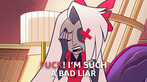 a picture of a cartoon character with the words " fuck i 'm such a bad liar " on the bottom