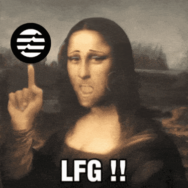 a painting of a woman giving the middle finger and the words lfg written below her