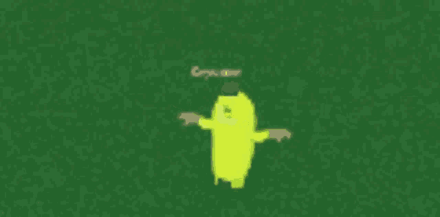 a yellow banana with arms and legs is standing in a field .