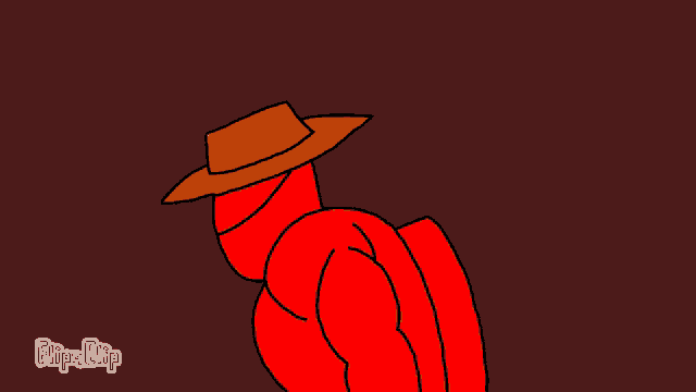 a cartoon of a red man wearing a cowboy hat with flipa clip written on the bottom right
