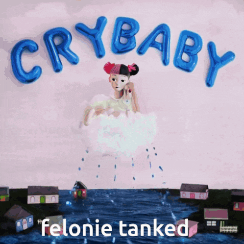 a picture of a girl on a cloud with the word crybaby written on it