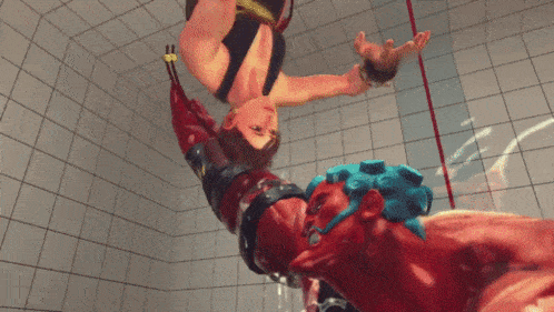 a cartoon character is being eaten by a monster in a bathroom