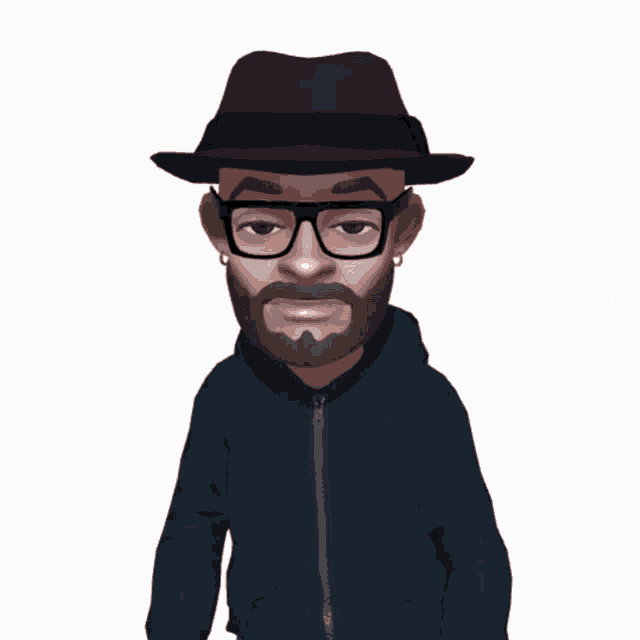 a cartoon of a man with a hat and glasses