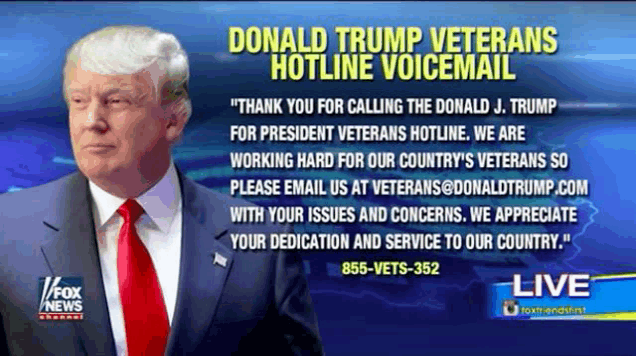 donald trump veterans hotline voicemail with a picture of donald trump