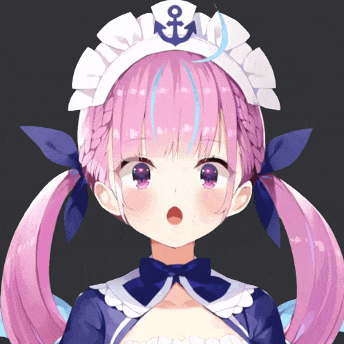 a girl with pink hair is wearing a maid outfit