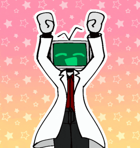 a cartoon drawing of a man with a green head and a white coat
