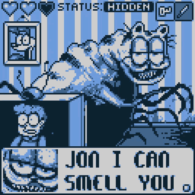 garfield says jon i can smell you in a pixel art game