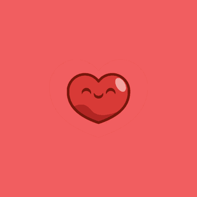 a red heart with a smiling face is on a pink background