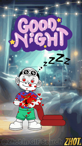 a cartoon of a boy with hearts on his face and the words good night
