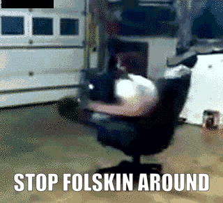 a man is sitting in a chair with the words stop folskin around written below him