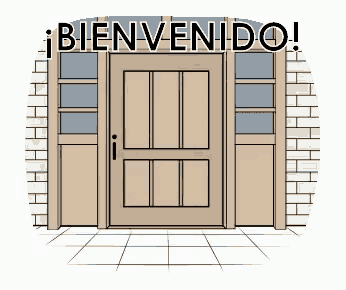 a cartoon drawing of a front door with the words bienvenido above it