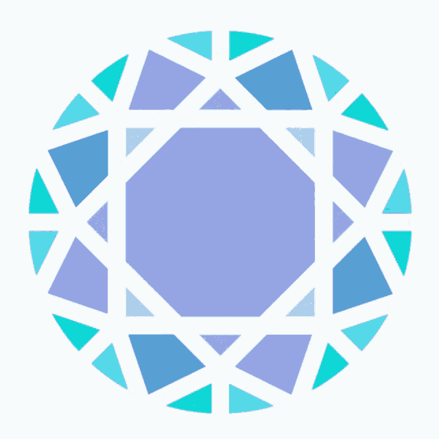 a purple circle with blue and green triangles around it