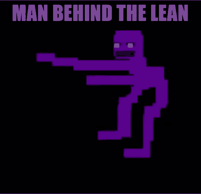a pixel art of a purple man holding a gun with the words man behind the lean above him
