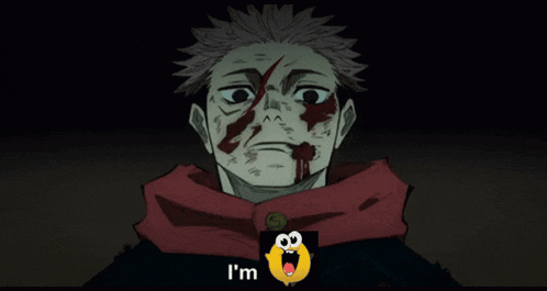 a cartoon character has blood on his face and says i 'm