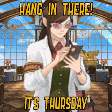 a cartoon of a woman with the words hang in there it 's thursday below her